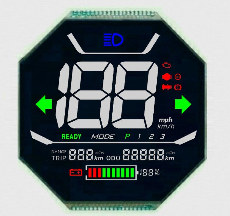 صفحه نمایش LCD با بخش انتقال دهنده Va برای موتورسیکلت ها صفحه نمایش ال سی دی منفی VA سرعت سنج