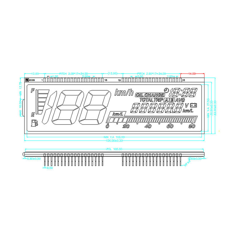 Großhandel Tachometer-LCD-Display, LCD-Bildschirm, Armaturenbrett, Tachometer, LCD-Instrumentencluster-Display, PIN-Verbindung