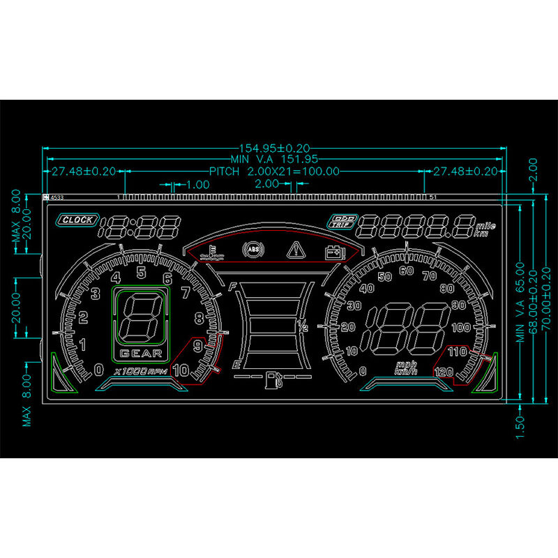 Panel Kaca LCD VA Kustom Untuk Speedometer VA Layar Lcd Negatif Layar Lcd Segmen VA