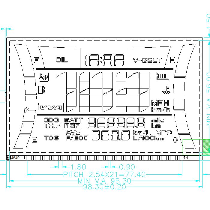 Layar LCD Kustom 7 Segmen Speedometer Sepeda Motor Htn Layar LCD Produsen Speedometer Sepeda Motor Transflektif
