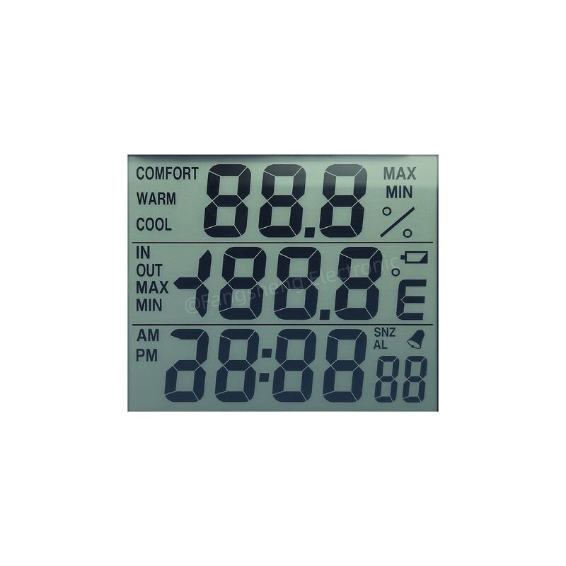 Pantalla LCD personalizada para termómetro e higrómetro, conector cebra, Lcd de segmento Tn, 1/3 BIAS TN, LCD transflectivo positivo