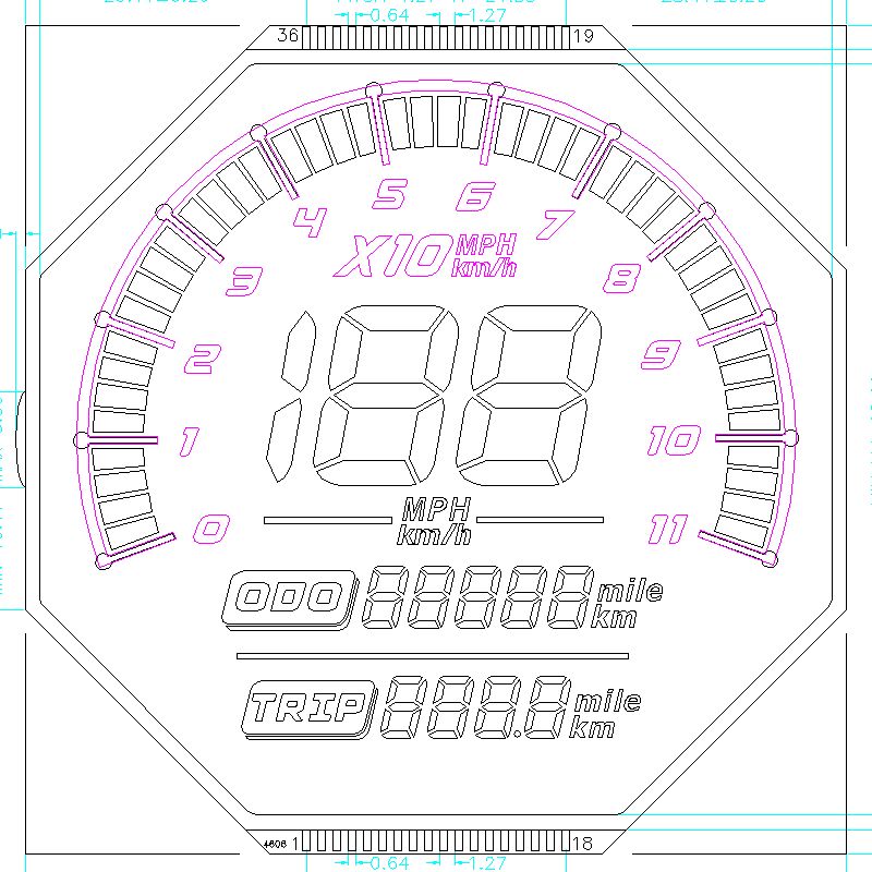 Custom Irregularly Shaped HTN Display Screen For Motorcycles 6 O'CLOCK 7 Segment Lcd Glass Panels