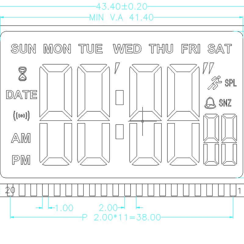 モーションゲージ用カスタム HTN モノクロ 7 セグメント LCD ディスプレイスクリーン PIN コネクタ HTN モノクロ LCD パネル