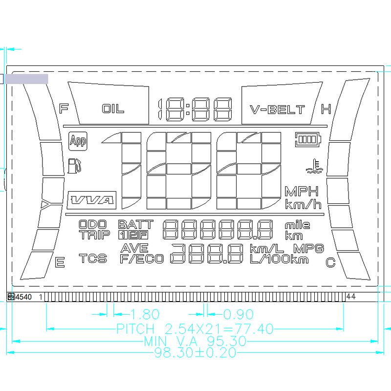 Linh kiện màn hình LCD tùy chỉnh cho bảng điều khiển xe máy điện, màn hình phân đoạn, đầu nối chân dương HTN