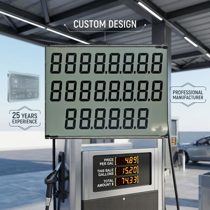 6-Digit 7-Segment TN LCD, Big Size Custom Liquid Crystal Display for Fuel Dispenser