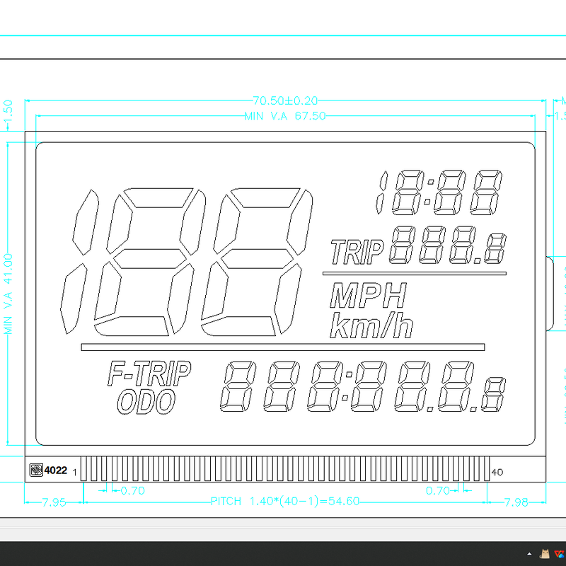 OEM ODM Motorcycle Display Dashboard Htn Positive Display Semi-Transparent LCD Customized Size HTN LCD Display