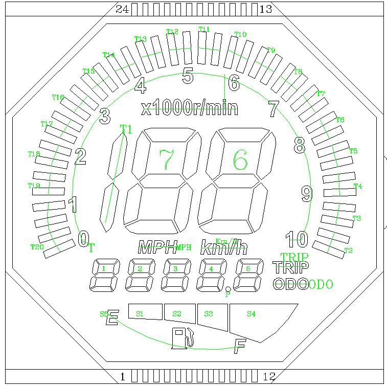angepasster HTN-LCD-Bildschirm für Geschwindigkeitsmesser