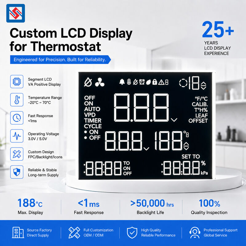 Custom Thermostat Medical Lcd Screen Black Va Monochrome 7 Segment Display 4 Digit Tn Htn Stn Va Lcd Module