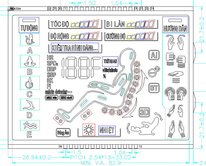 Custom Va Monochrome 7 Segment LCD Display for Massage Chair VA Custom Monochrome Negative Segment LCD Display