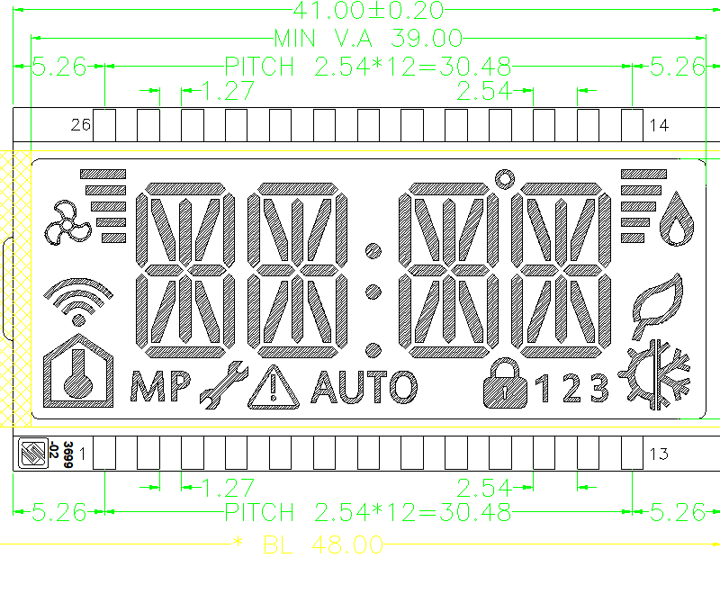 Custom TN Positive Transflective Segment LCD Display 6 O’Clock Viewing Angle for Thermostat Control Panel