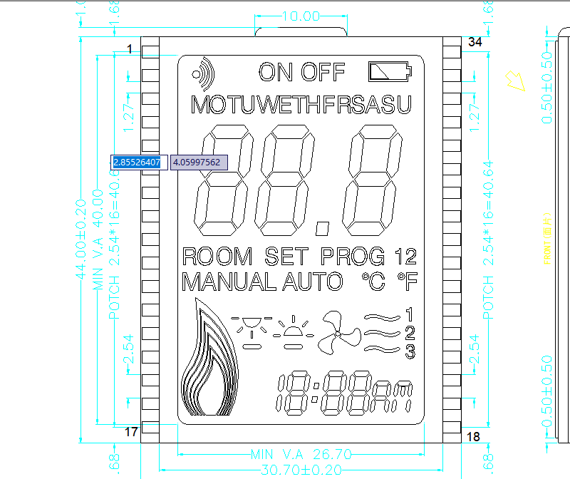 Monochrome Segment LCD Display TN HTN Reflective LCD for Thermostat Temperature Control Panel