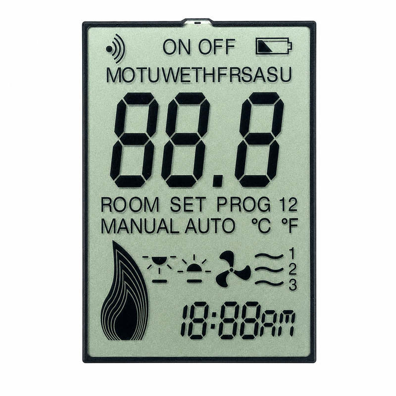Monochrome Segment LCD Display TN HTN Reflective LCD for Thermostat Temperature Control Panel