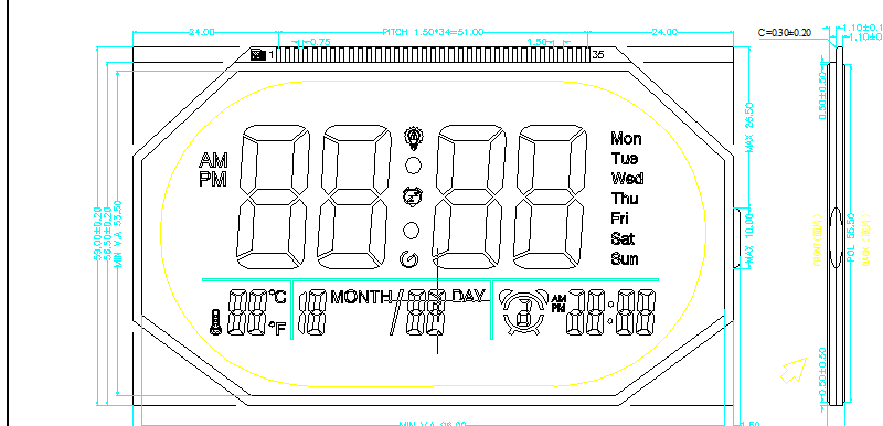 Custom TN LCD Display for Clock and Watch Applications | OEM Segment LCD Screen