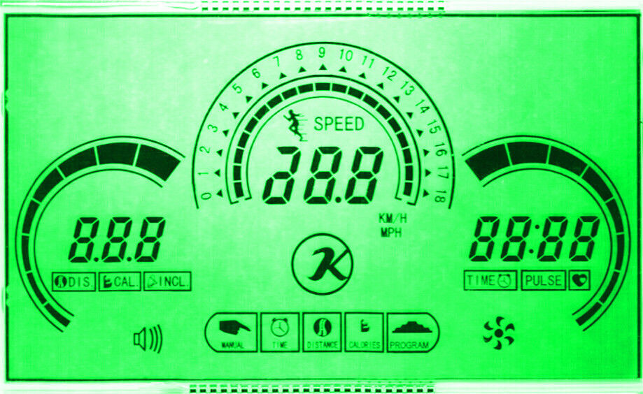 ตัวเลขตัวอักษรจอแสดงผล Lcd ฟิล์มสีน้ำเงิน, จอ Lcd ที่ตั้งโปรแกรมได้สำหรับเครื่องทำงาน / เครื่องกีฬา